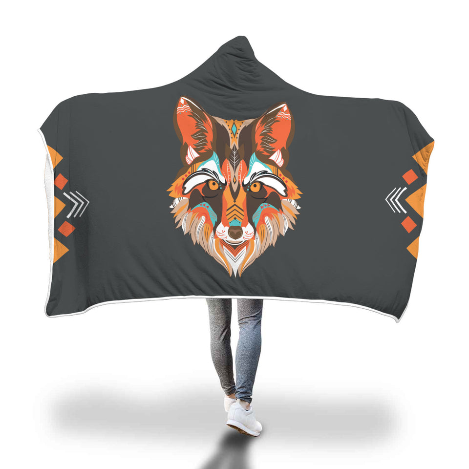 Tribal Wolf Kid/Adult Hooded Blanket
