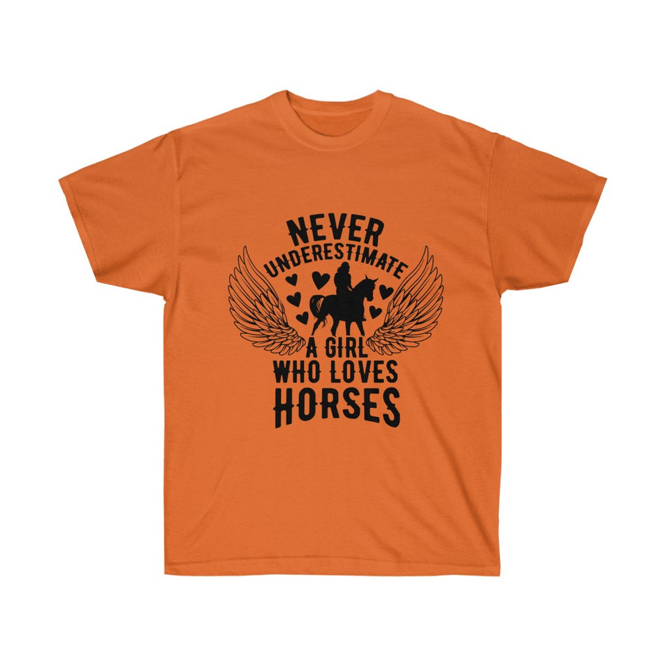 Never Underestimate A Girl Who Loves Horses T-Shirt - Concert Tee Shirt - T Shirt- Gift - Birthday - Funny Cowgirl - Mom Gift - Horse Lover