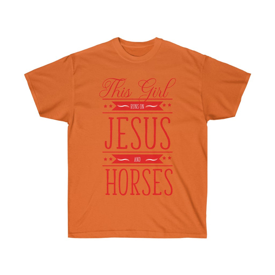 This Girl Runs On Jesus And Horses T-Shirt - Concert Tee Shirt - T Shirt- Gift - Birthday - Funny Cowgirl - Mom Gift - Rodeo