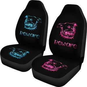 Beware of Pitbull Car Seat Covers Pink & Blue for Kings and Queens