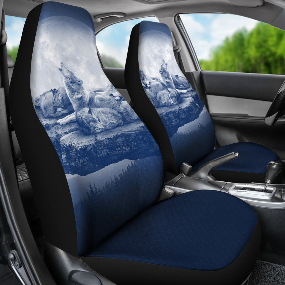 WOLF CAR SEAT COVERS - FAMILY - BLUE
