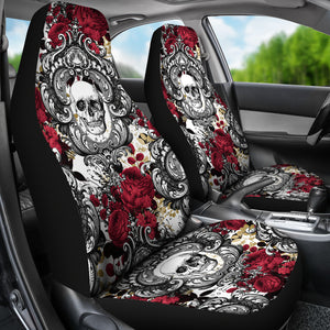 Gothic Skull and Red Roses Universal Bucket Seat Covers